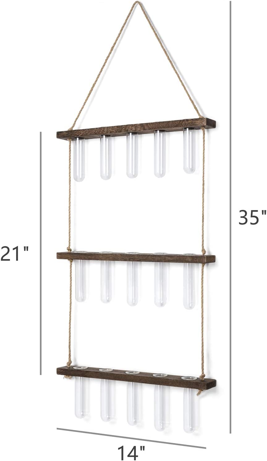 Gowinsee Plant Propagation Tubes, 3 Tiered Wall Hanging Plant Terrarium with Wooden Stand Mini Test Tube Flower Vase Glass Planter for Hydroponic Plant Cutting  Garden Office Decor Plant Lover Gift