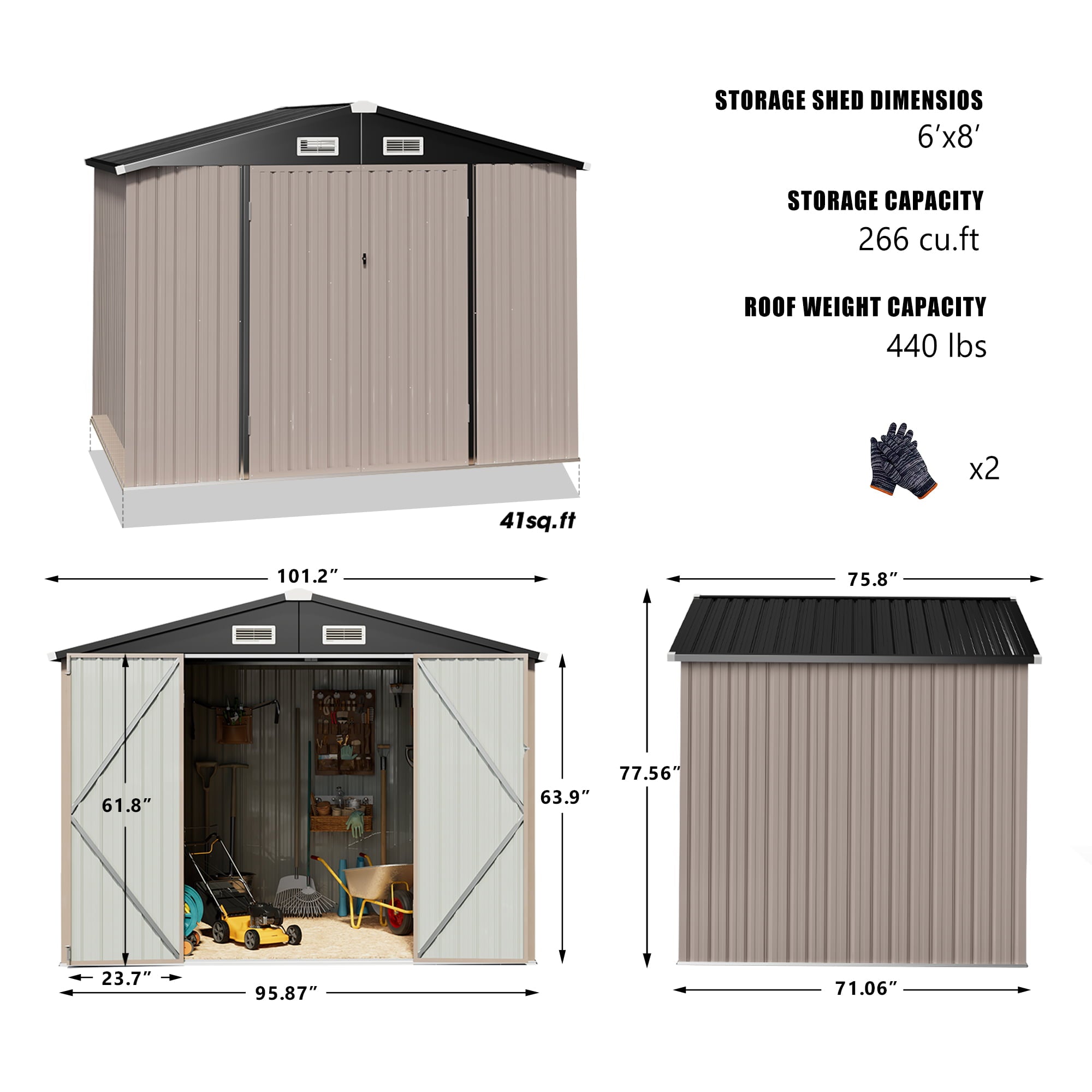 AOXUN 8' x 6' Metal Shed Outdoor Storage Shed Garden Utility Tool Shed with Door & Lock for Backyard, Garden