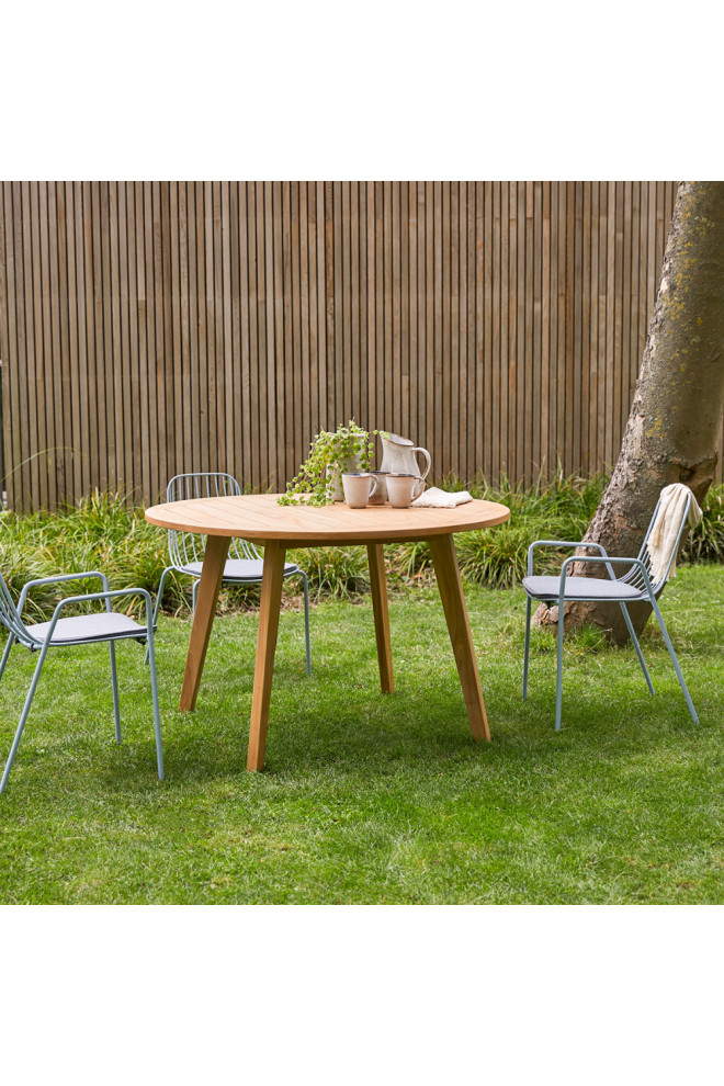 Round Slatted Teak Garden Table  Tikamoon Mila   Midcentury   Outdoor Dining Tables   by Oroa   Eichholtz Furniture  Houzz