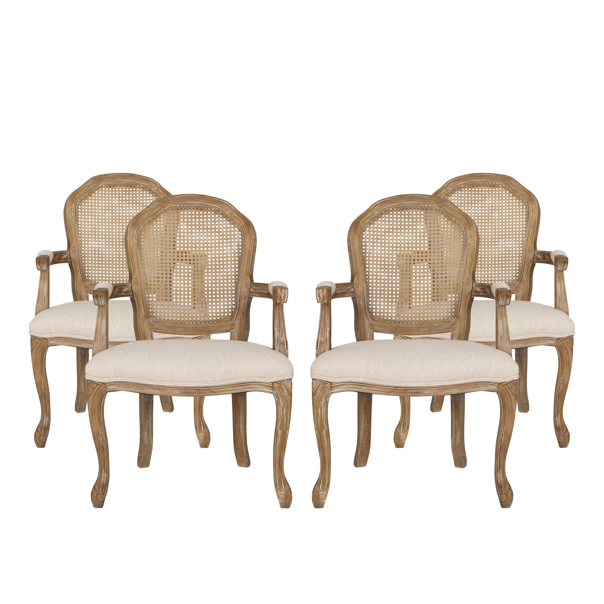 Mariette French Country Wood and Cane Upholstered Dining Chair, Set of 4