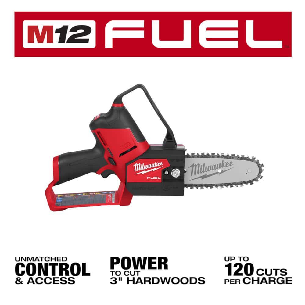 Milwaukee M12 FUEL 6 in 12V LithIon Brushless Electric Battery Chainsaw Saw HATCHET Kit with M12 FUEL Hammer Drill and Impact Kit