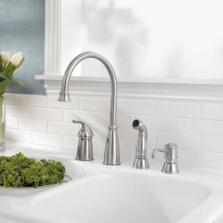 Pfister Avalon Single-Handle High-Arc Standard Kitchen Faucet with Side Sprayer and Soap Dispenser in Stainless Steel GT26-4CBS