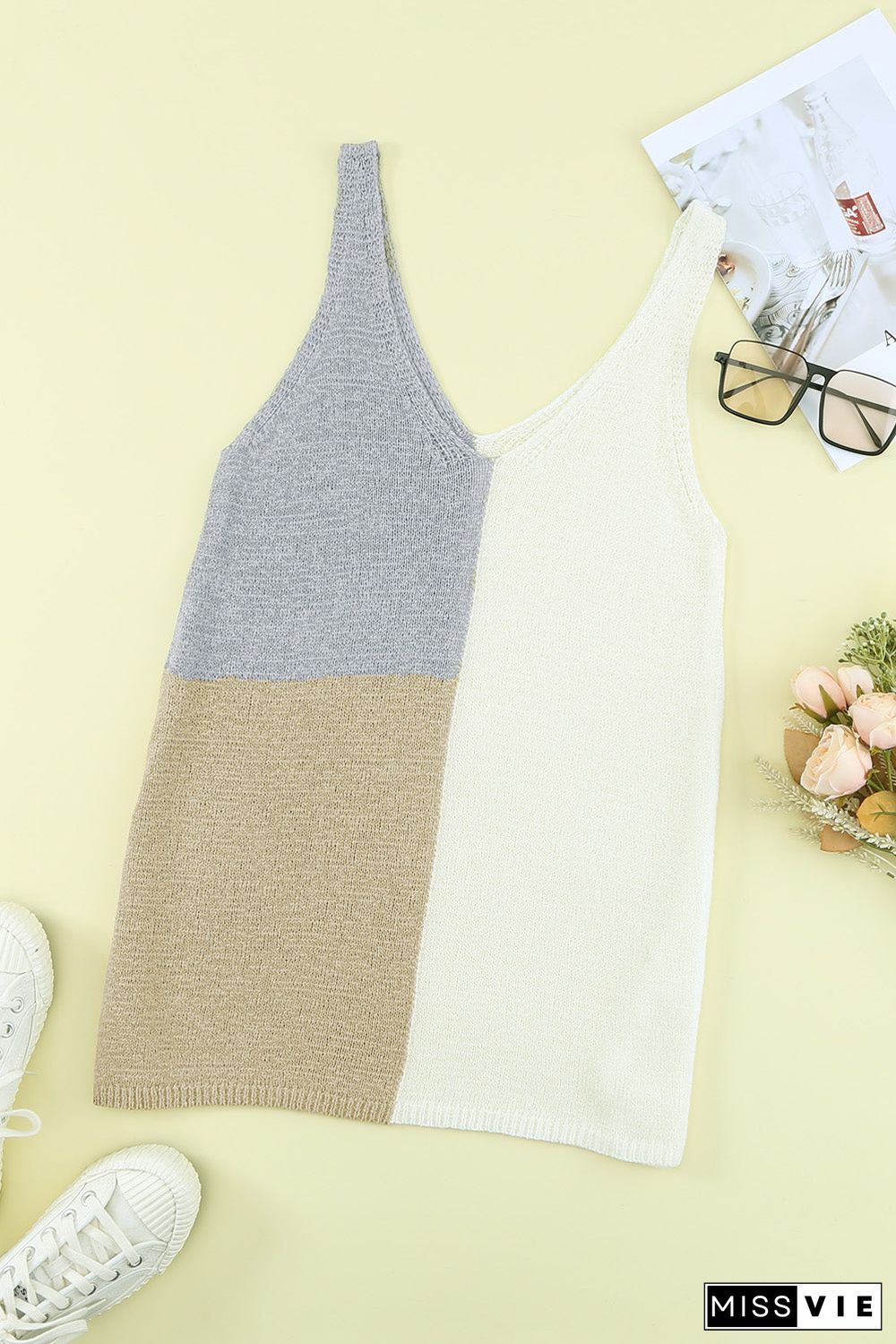 Color Block Knitted Tank Top