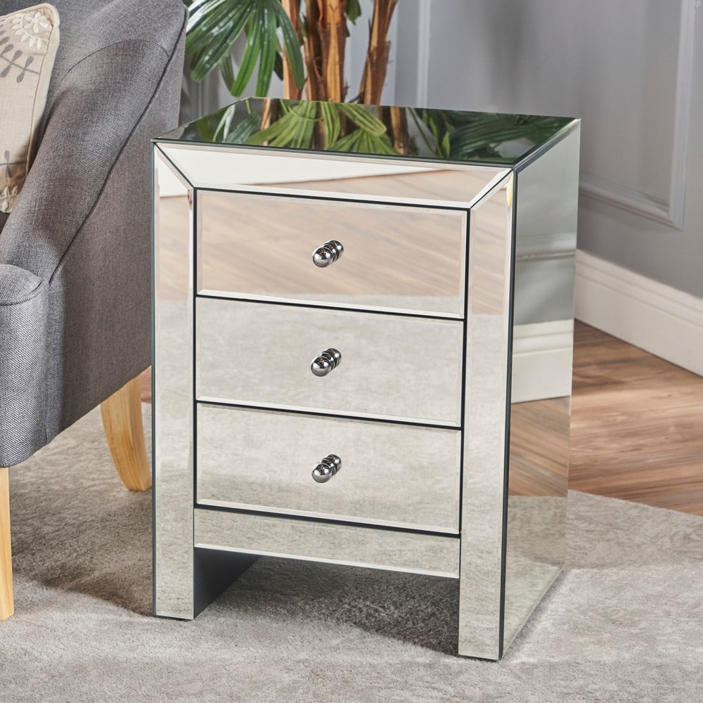 Lucretia Mirrored 3 Drawer Cabinet Table by Christopher Knight Home