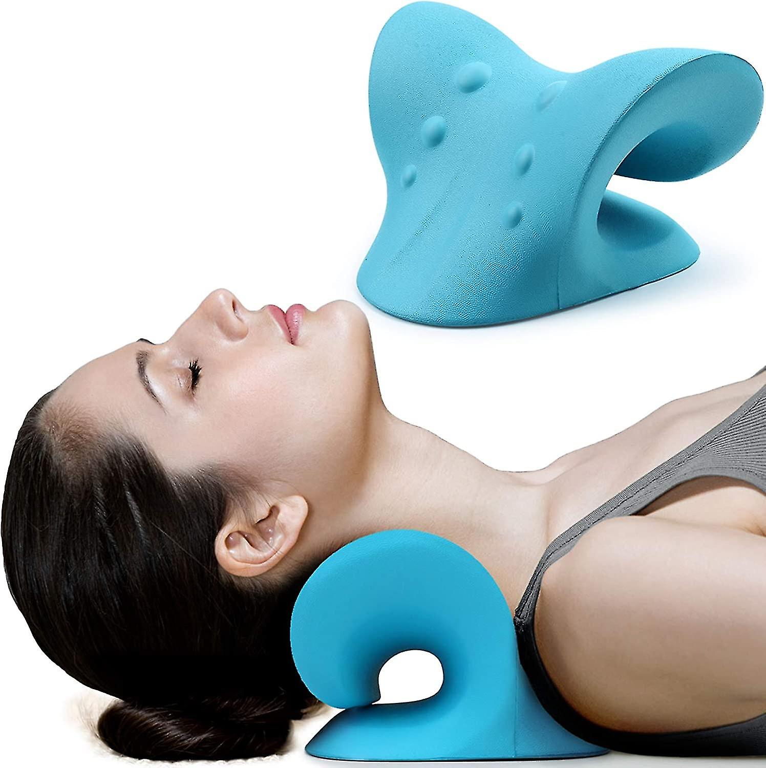 Neck And Shoulder Relaxer， Cervical Traction Device For Pain Relief And Cervical Spine Alignment， Chiropractic Pillow Neck Stretcher(blue)