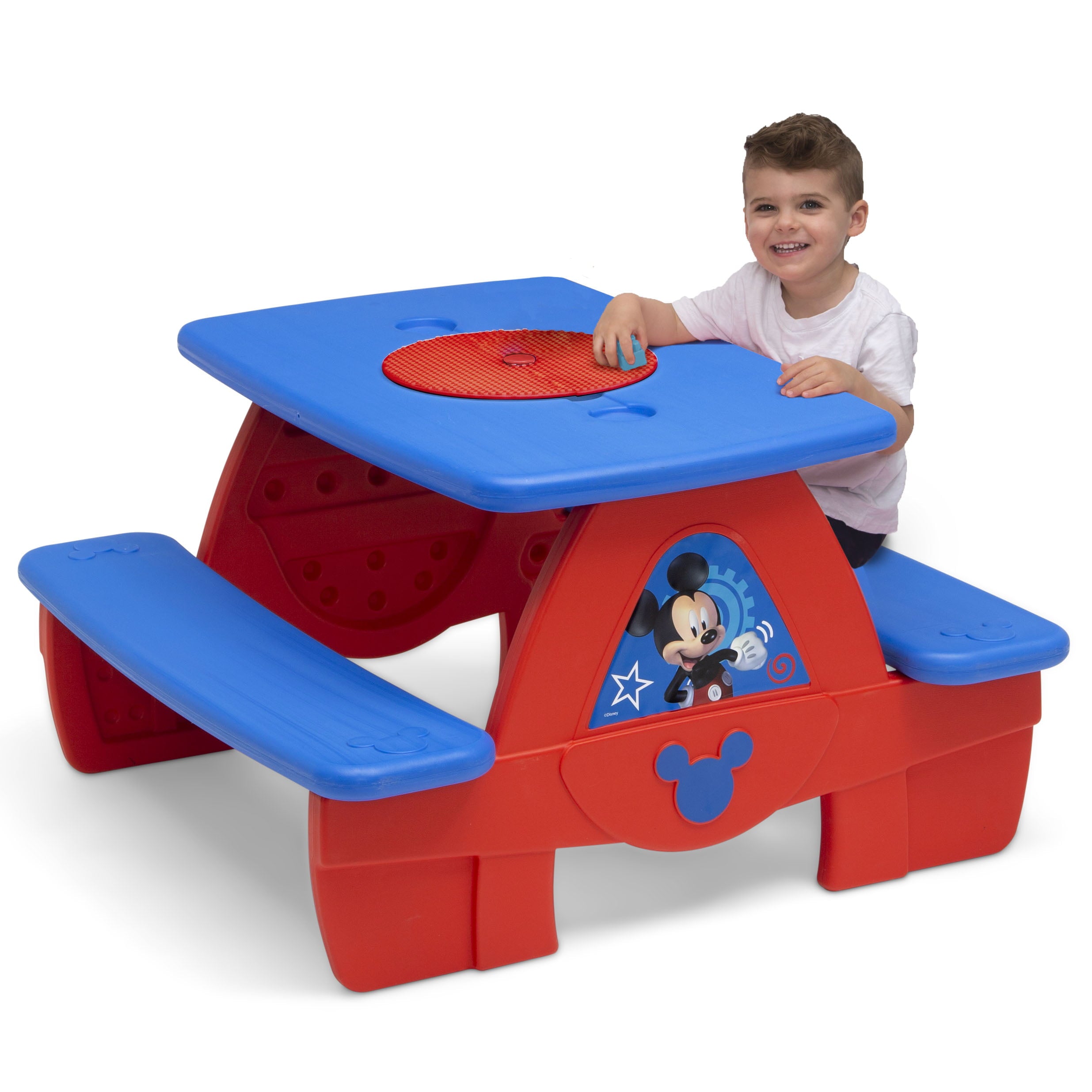 Disney Mickey Mouse Picnic Table with Block Baseplate and Cupholders