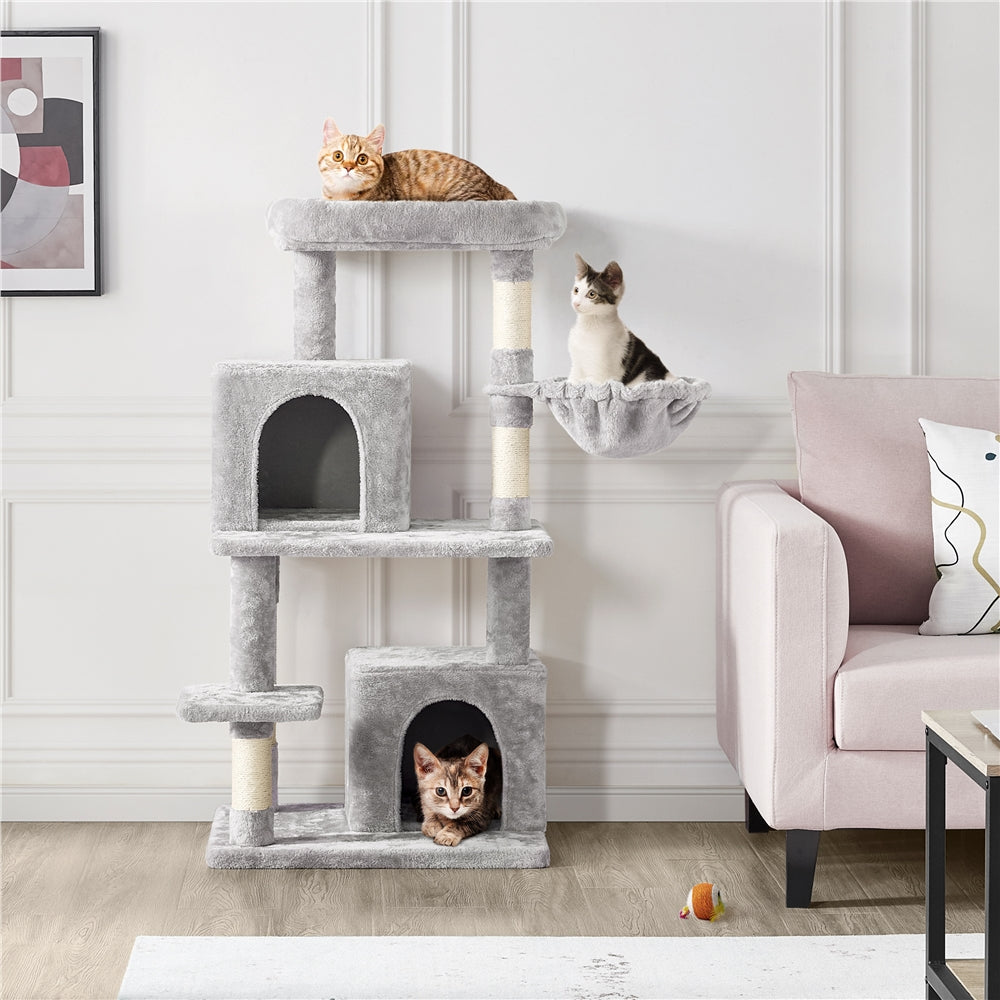 Easyfashion Multi-Level Cat Tree Cat Condo with Top Perch， Light Gray