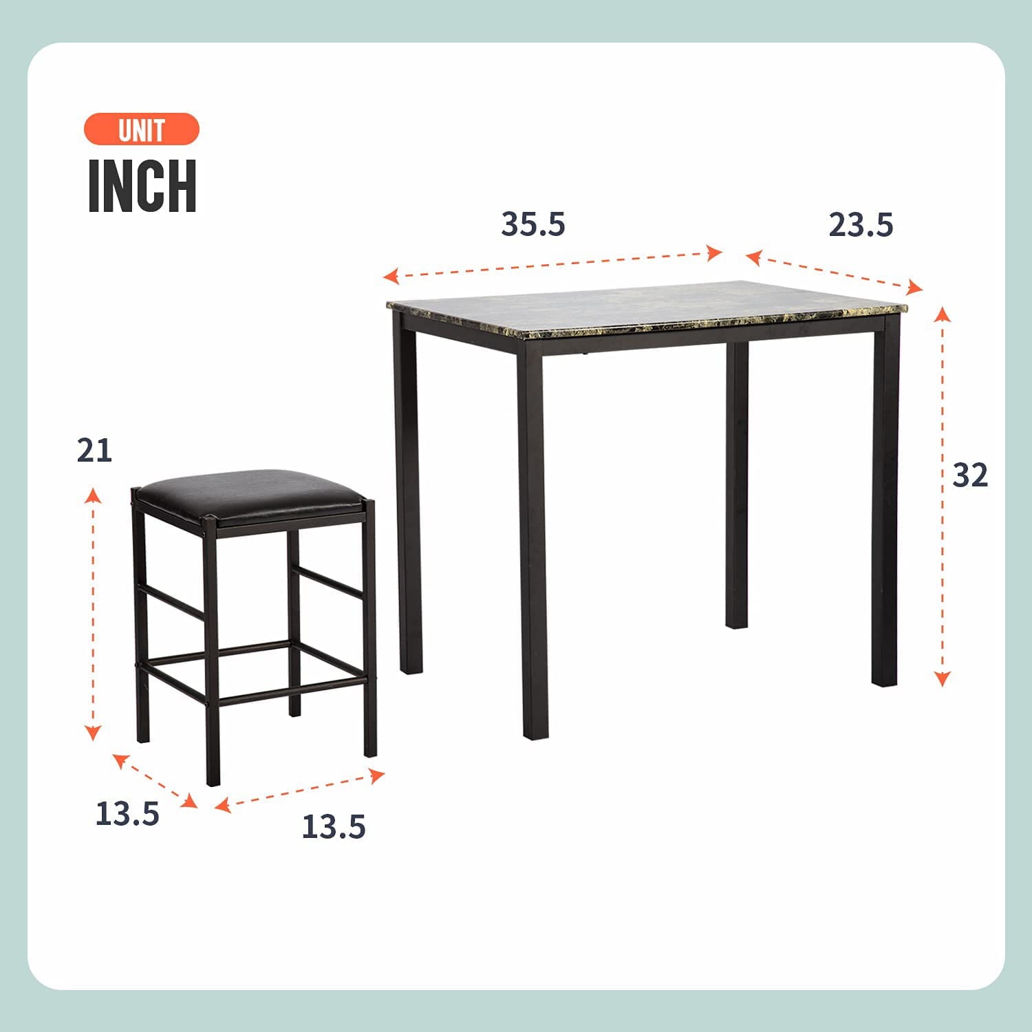 BestMassage Dining Kitchen Table Dining Set Marble Rectangular Breakfast Wood Set Table And Chair For 2,Brown, 2 Seater with Table Height 32 in