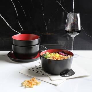 STONE LAIN Stone Lain Albie 32-Piece Dinnerware Set Stoneware Service For 8 Red and Black BLB026402