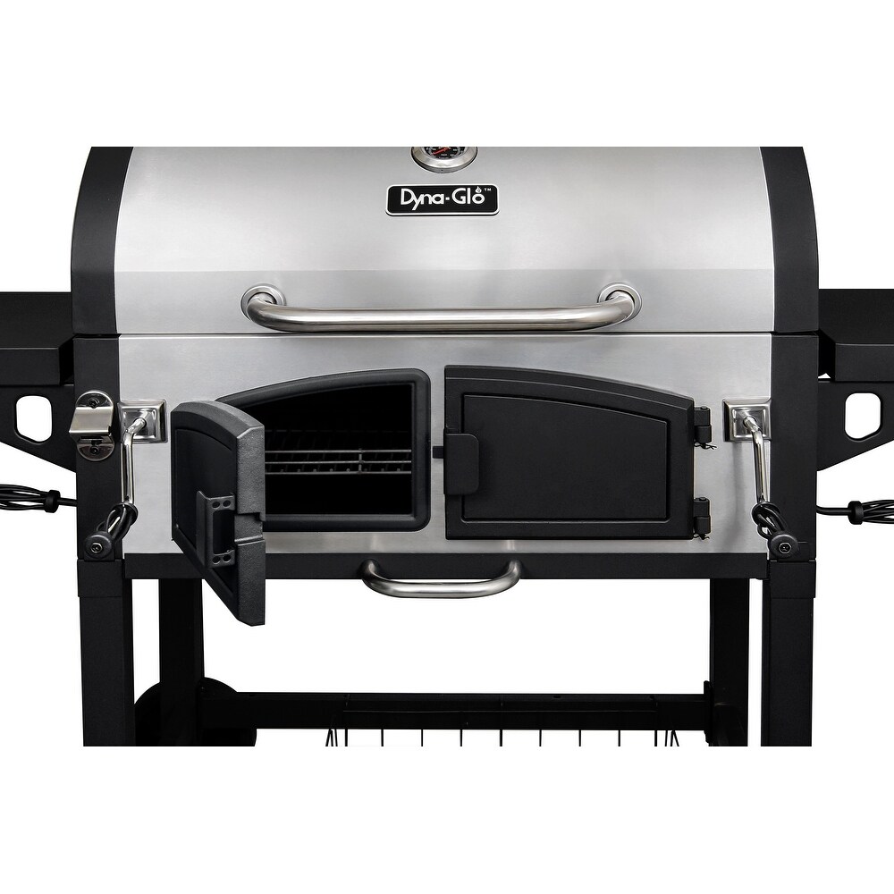 Dyna Glo Stainless Steel/Black X Large Premium Dual Chamber Charcoal Grill with Shelf