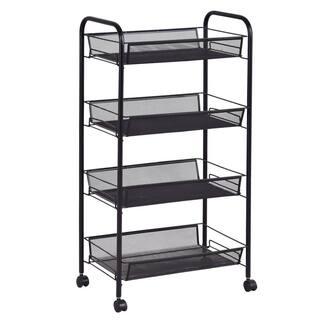 FORCLOVER 4-Tier Steel 4-Wheeled Kitchen Trolley Cart Storage Rack in Black LK-W547H962BK