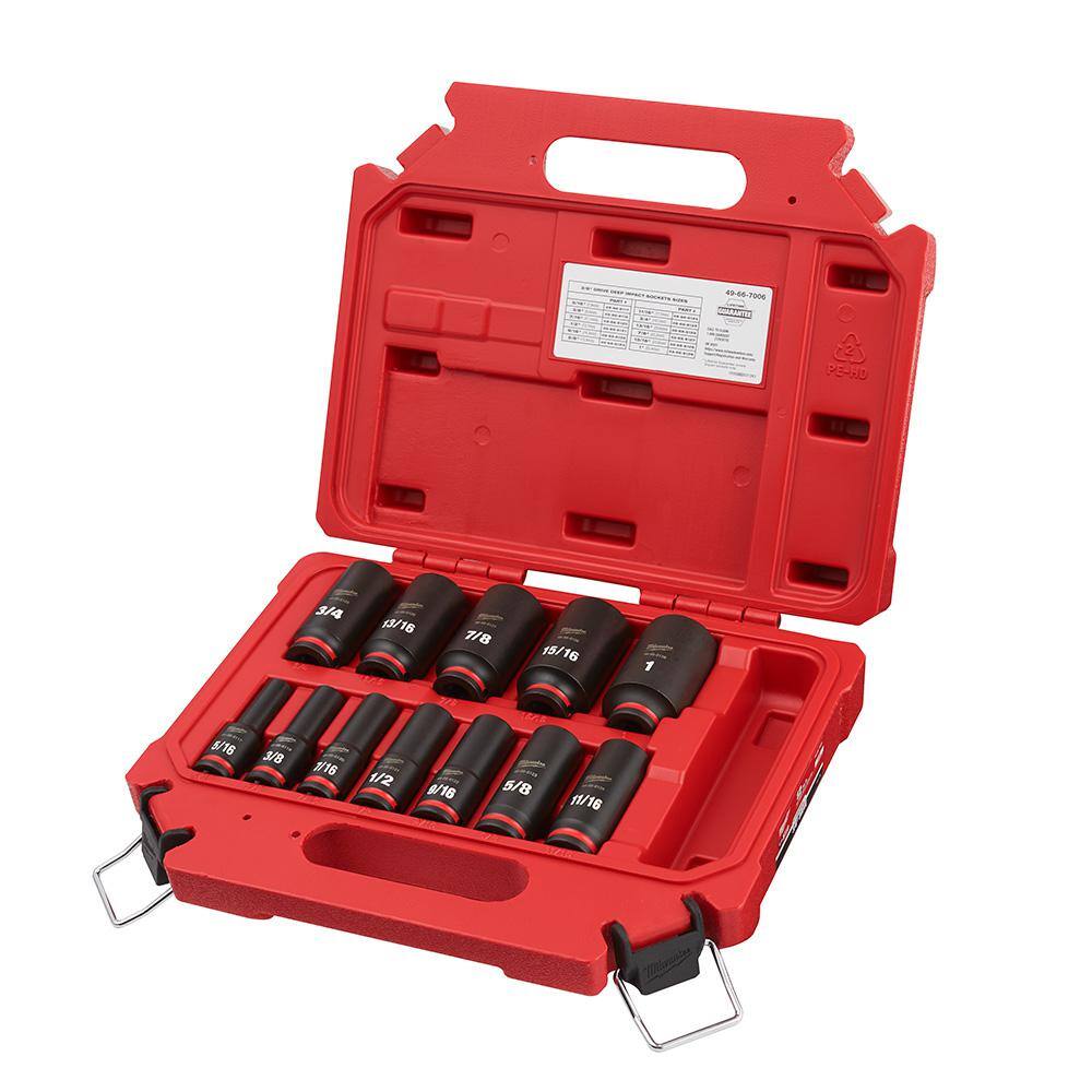 MW Shockwave 14 in. 38 in. Drive Deep Well ImpactChrome Ratchet Socket Set with Packout (132-Piece) 49-66-7006-49-66-7003-48-22-9486