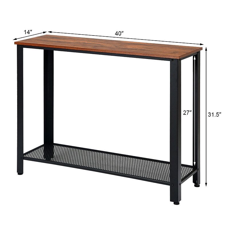 Metal Frame Wood  Console Sofa Table with Storage Shelf