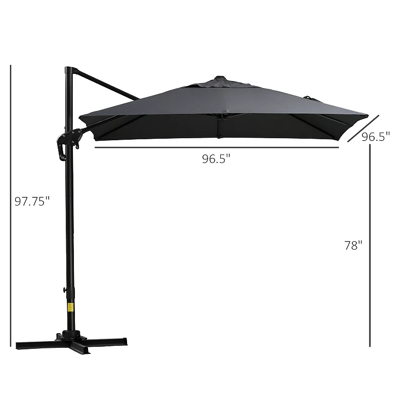 Outsunny 8x8ft Square Offset Cantilever Market Patio Umbrella w/ Cross Dark Gray