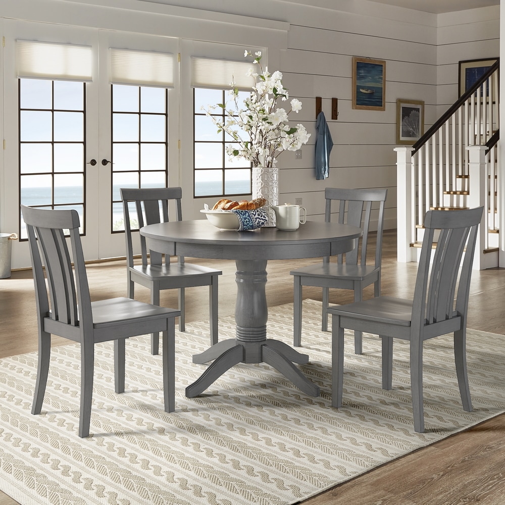 Wilmington II Round Pedestal Base Antique Grey 5 Piece Dining Set by iNSPIRE Q Classic