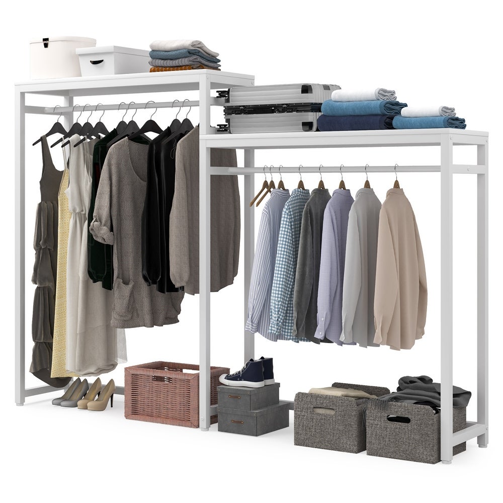 Heavy Duty Metal Clothes Garment Racks with Storage Shelves and Double Hanging Rod,Free Standing Closet Organizer