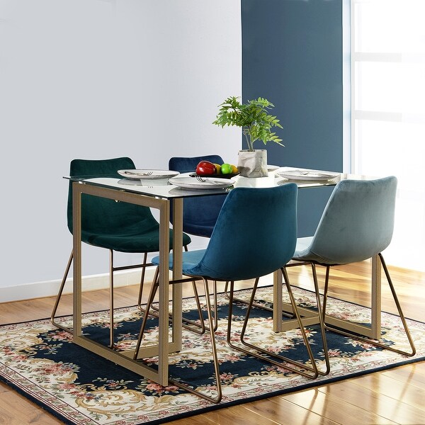 47'' Iron Dining Table with Tempered Glass Top， Clear， For Dining Table/Living Room/Office Table/Kitchen Table