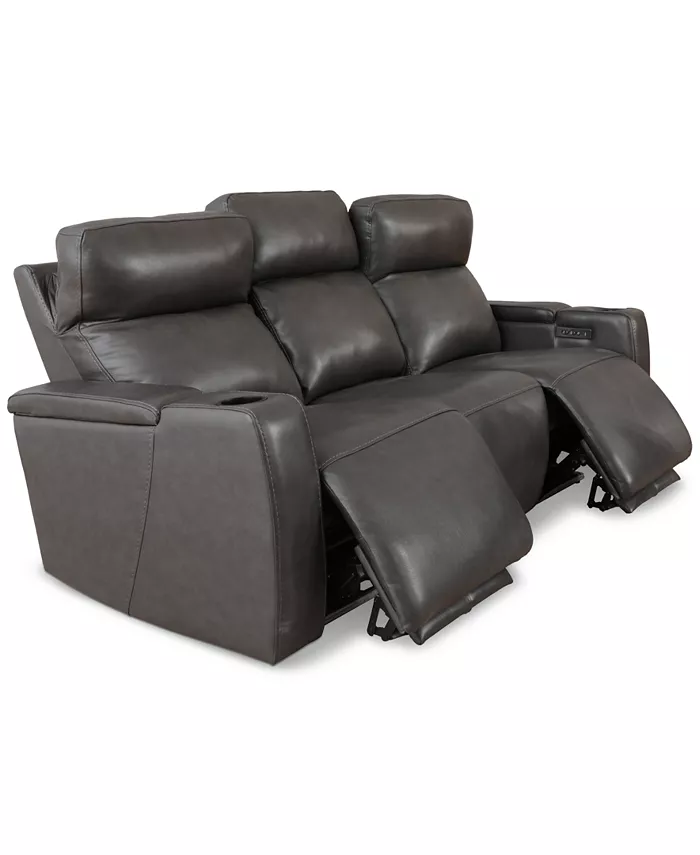 Furniture Greymel 84 Leather Sofa with Power Headrests