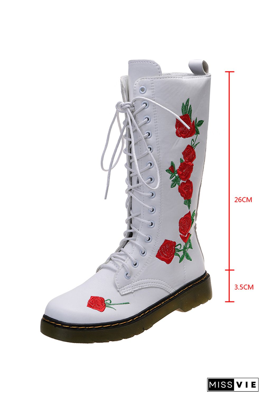 Rose Embroidered Flat Zipper Mid Boots Women Wholesale