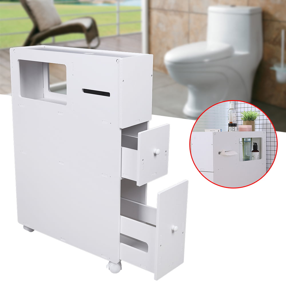 ANQIDI Toilet Side Cabinet, PVC White Low Cabinet Movable Narrow Cabinet Floor-To-Ceiling Bathroom Cabinet 20.5*6.4*29.5 In