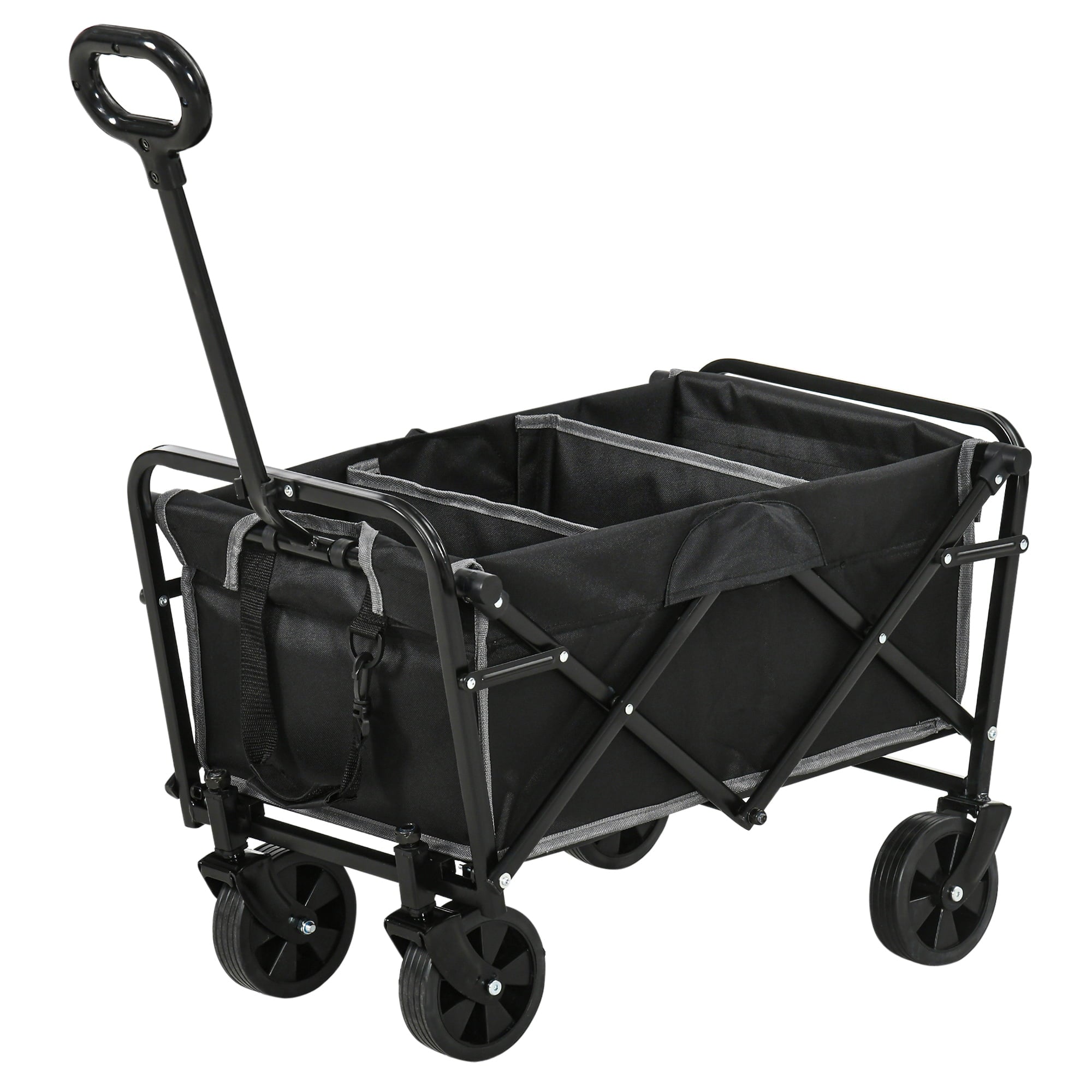 Outsunny Collapsible Folding Wagon Cart， Garden Wagon Portable Cart Black