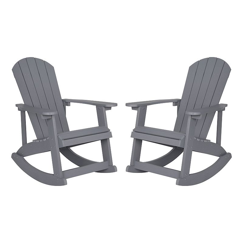 Merrick Lane Set of 2 Atlantic All-Weather Polyresin Adirondack Rocking Chair with Vertical Slats in Black