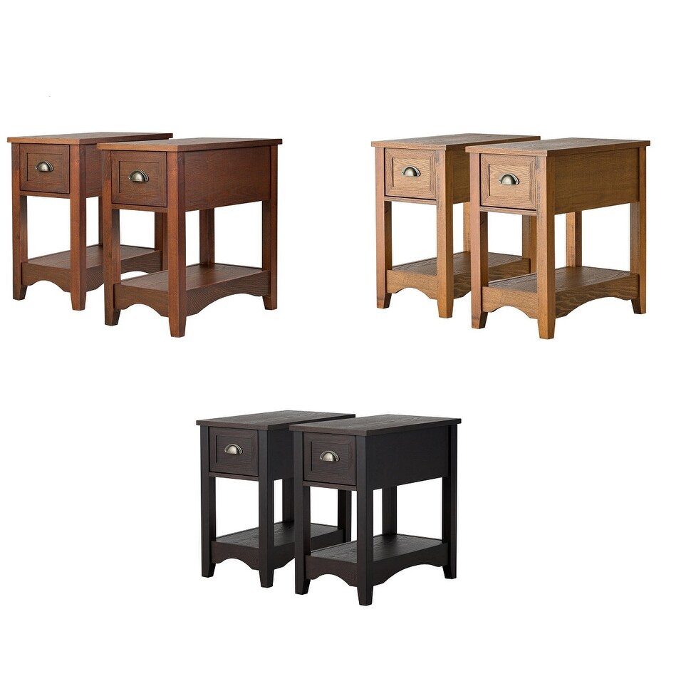 Gymax Set of 2 Contemporary Side End Table Compact Table w/ Drawer   13'' X 22'' X 23'' (L X W X H)