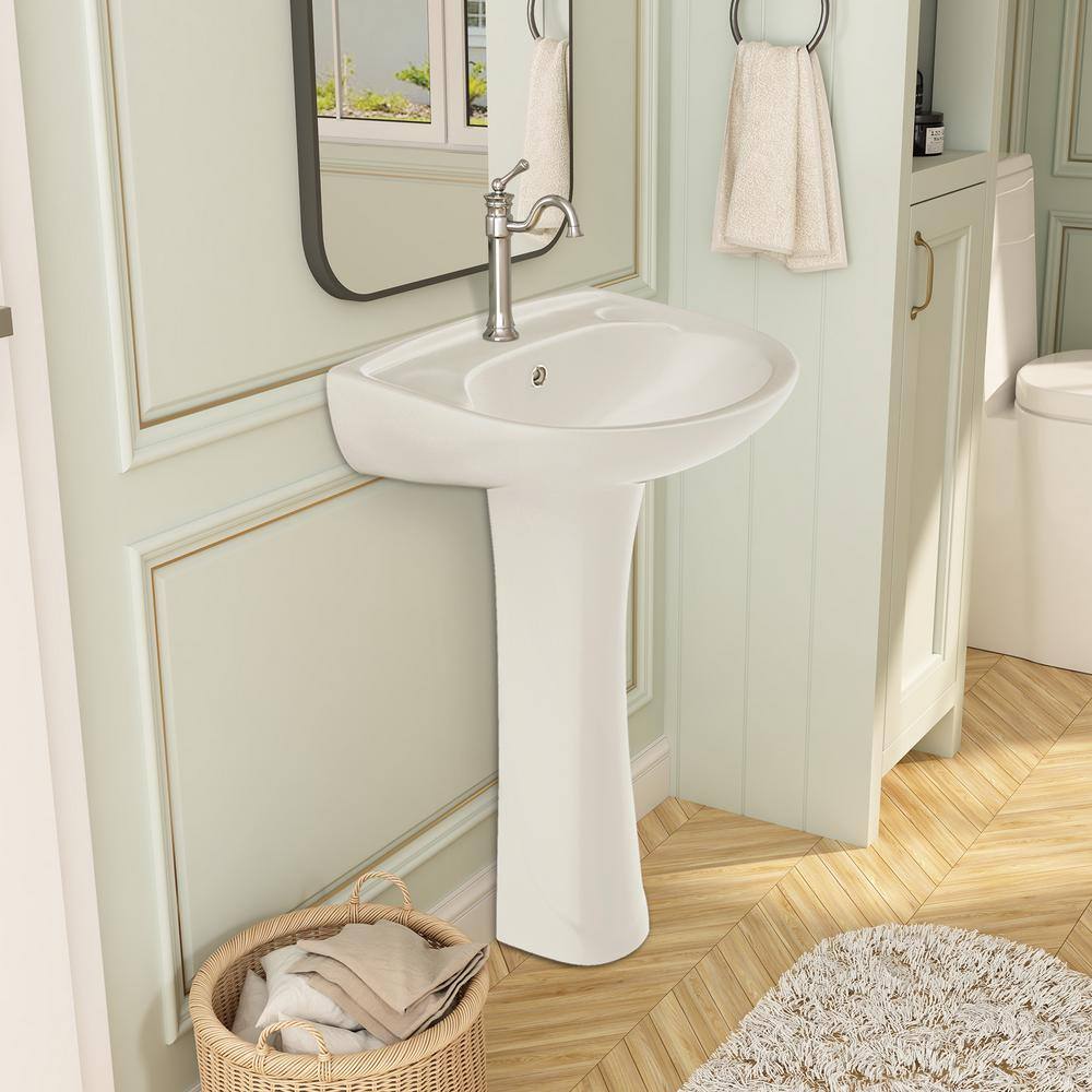 21 in. White Ceramic Pedestal Sink with 26 in. Base in White GR-PBS007