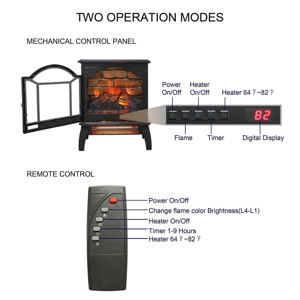 18 Inch Freestanding 3D Infrared Electric Fireplace Stove in Antique Black with Remote Control   18\