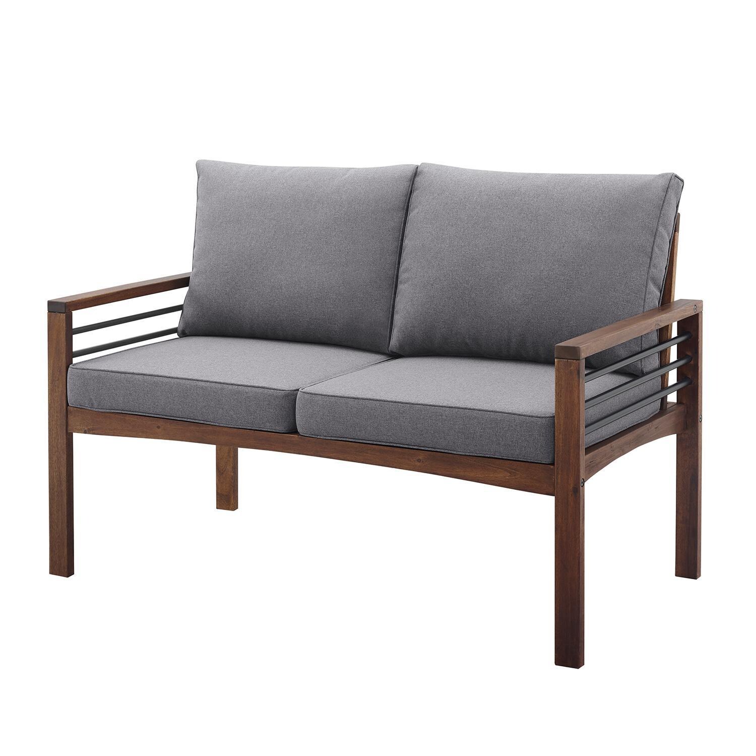 Ultimate Patio Land Bay Acacia and Steel Patio Loveseat W/ Gray Cushions