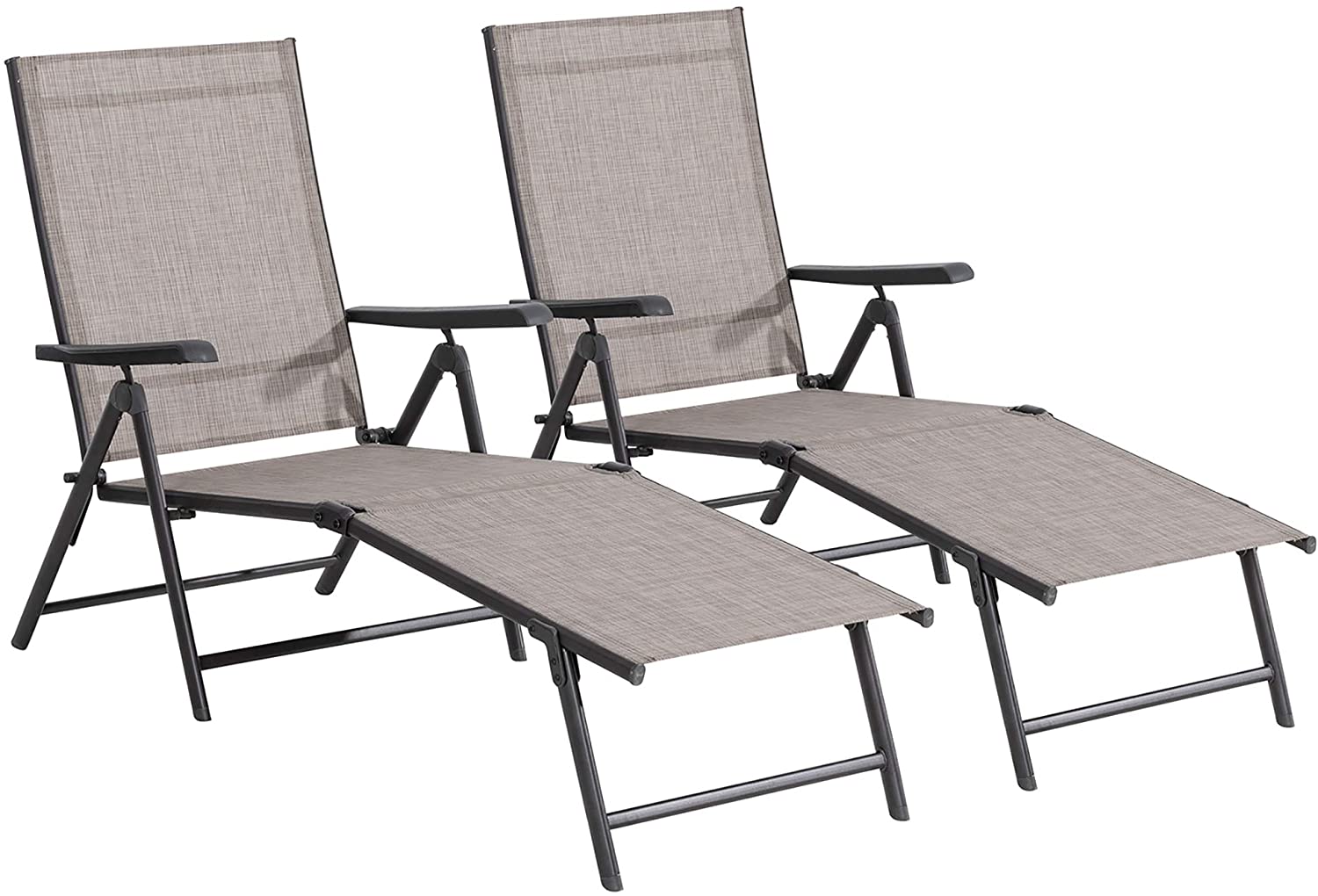 Walsunny Patio Chaise Lounge Chairs Set of 2 Outdoor Adjustable Textiline Folding Reclining Lay Out Chairs Brown