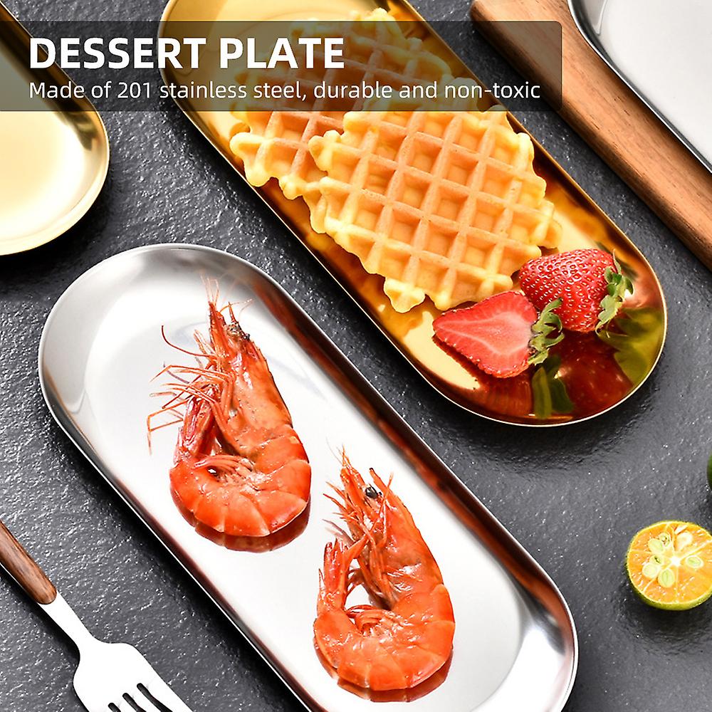 Dessert Plate Dinner Plate Gold / Silver Stainless Steel Plate Multipurpose Steel Metal Ellipse Plate For Home Hotel Camping Outdoor Party