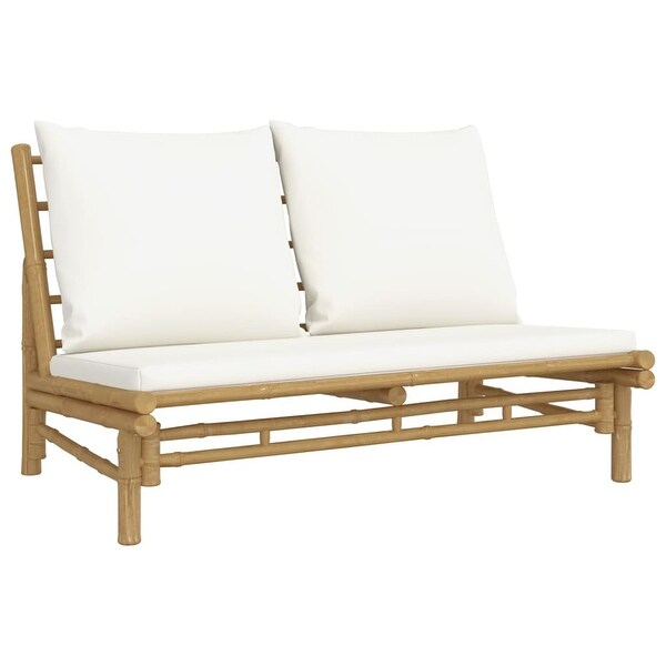 vidaXL Patio Bench with Cream White Cushions Bamboo