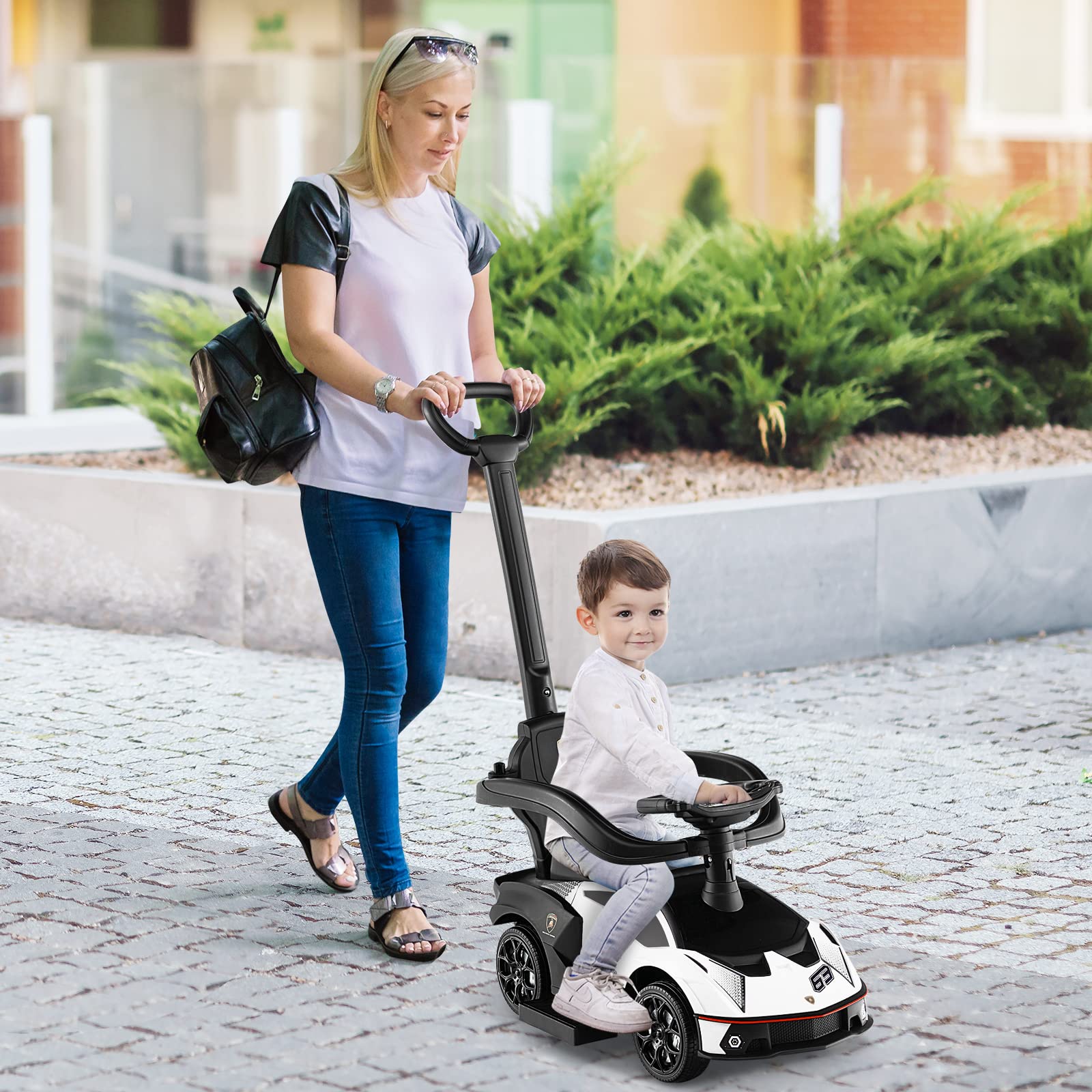 Costzon Push Cars for Toddlers 1-3, 3 in 1 Licensed Lamborghini Stroller Sliding Walking Car