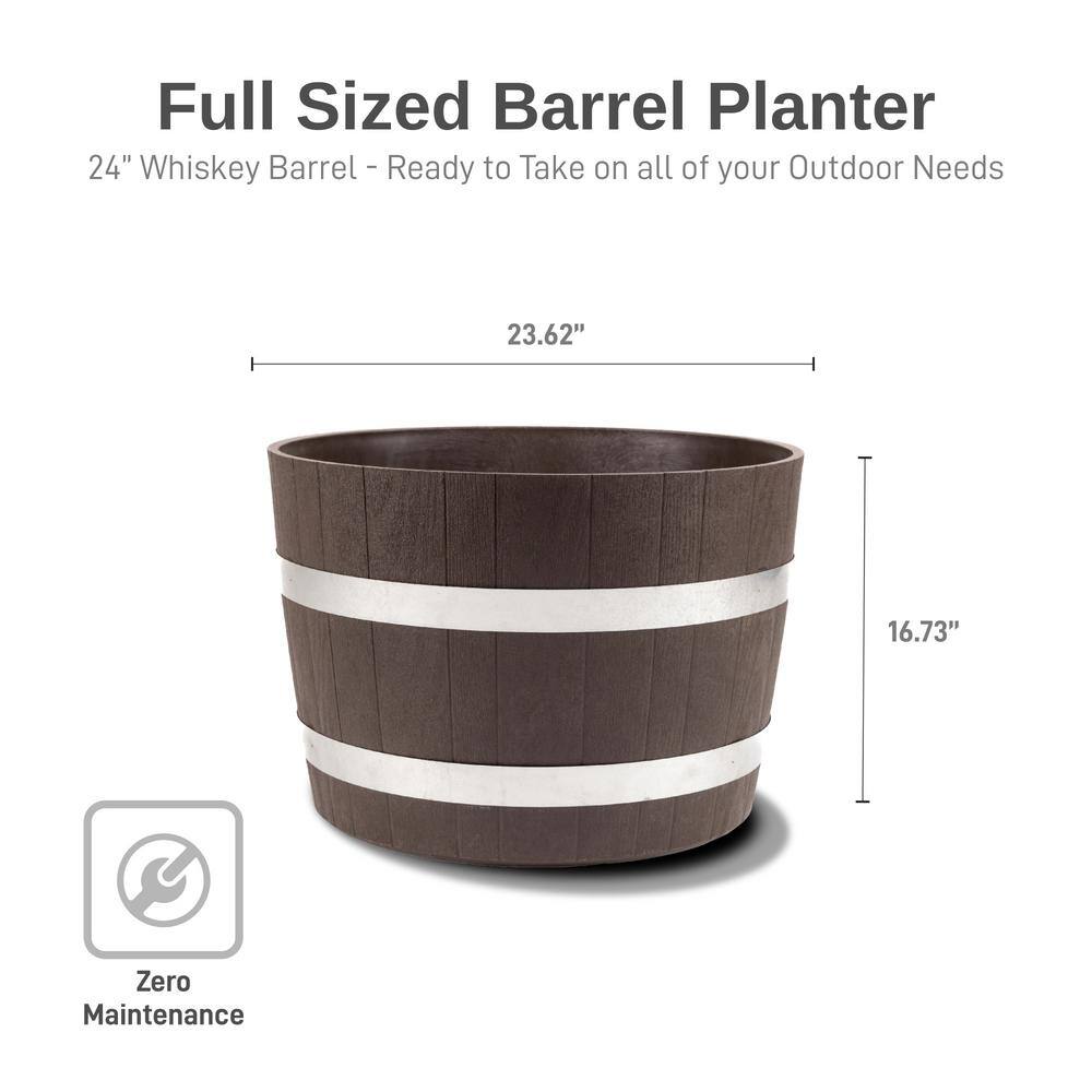 RTS Home Accents 23.6 in. Dia x 17 in. H Brown Round Polyethylene Better Barrel Planter (2-Pack) 556700110A5681