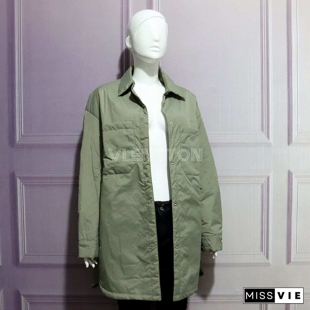 Autumn Winter Oversize Warm Cotton Jacket Coat Women Vintage Green Long Overcoats Female Loose Solid Light Parka Outwear