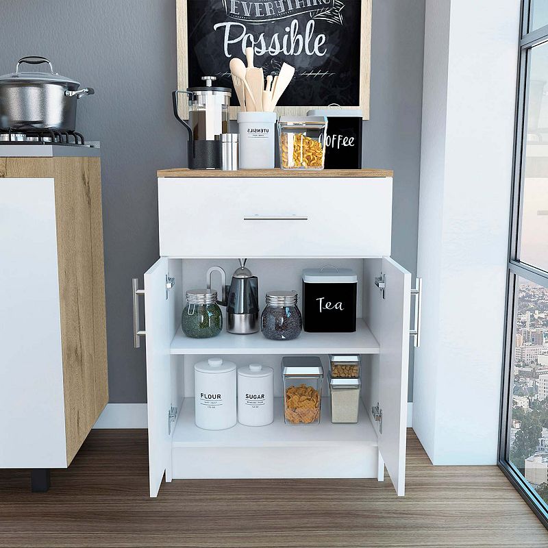 Oxford Pantry Cabinet， One Drawer， One Double Door Cabinet With Two Shelves