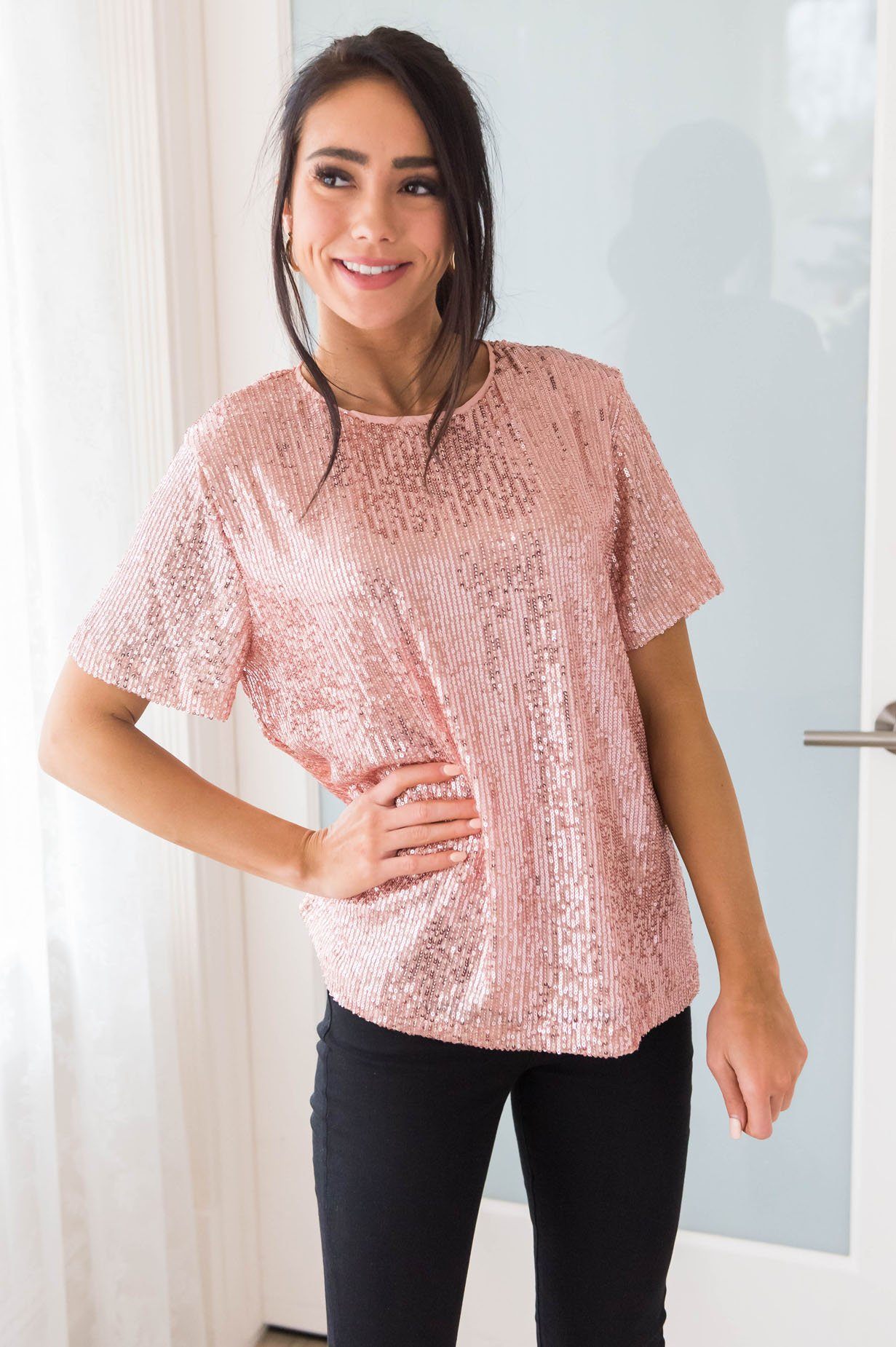 Love Actually Modest Sequin Blouse