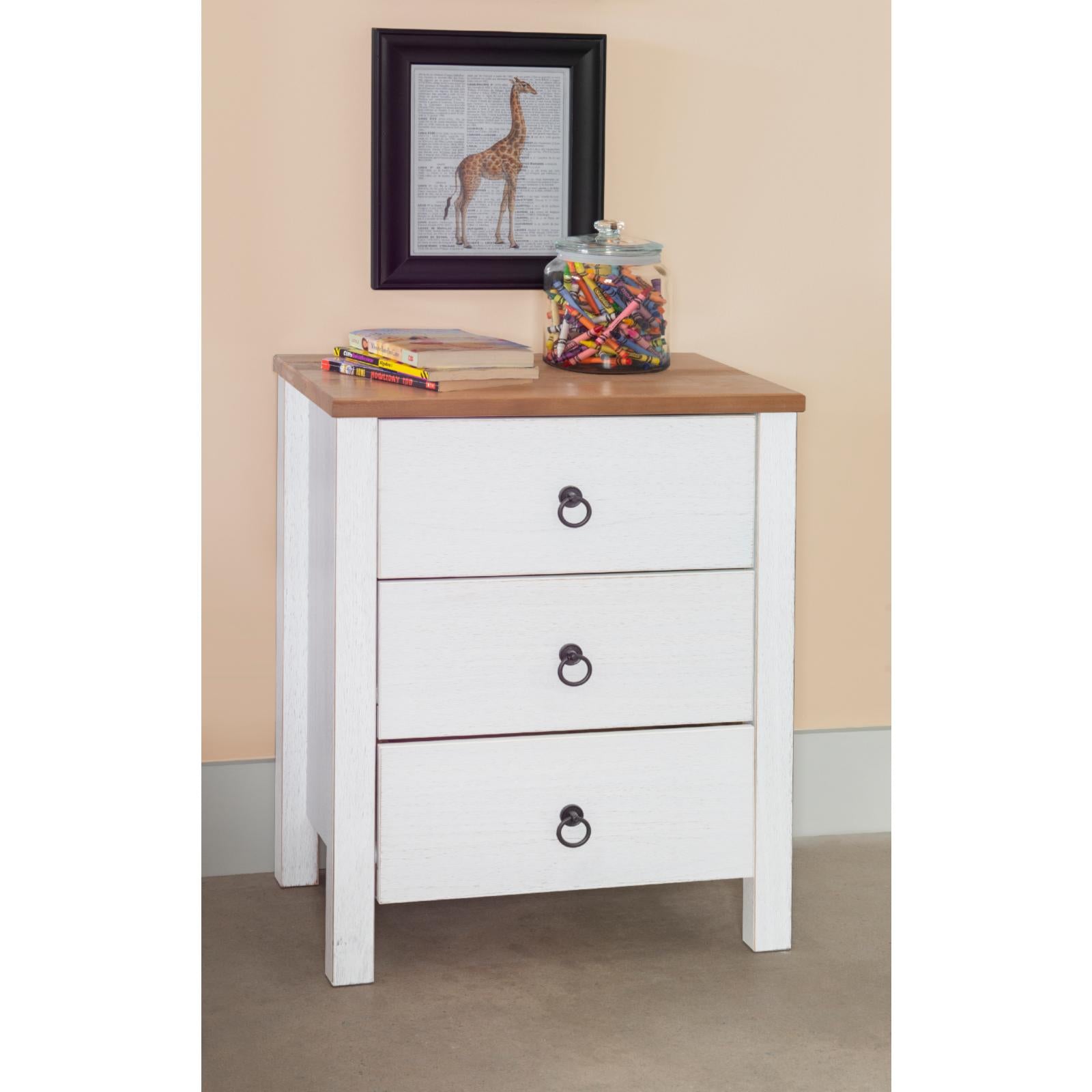 Anson 3-Drawer Chest, Rustic White and Brown