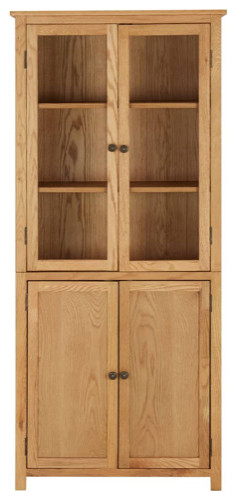 vidaXL Solid Wood Oak Bookcase 4 Doors 35.4 quotGlass Shelf Cabinet Storage Unit   Transitional   Bookcases   by vidaXL LLC  Houzz