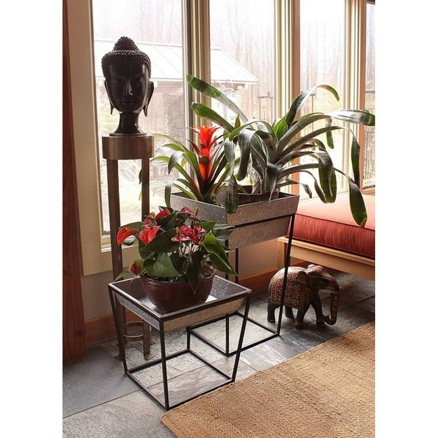 Large Indoor Outdoor Iron Arne Plant Stand With Deep Galvanized Steel Tray Black Achla Designs