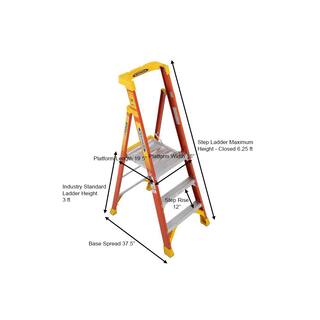 Werner 3 ft. Fiberglass Podium Step Ladder (9 ft. Reach) 300 lbs. Type IA Duty Rating PD6203