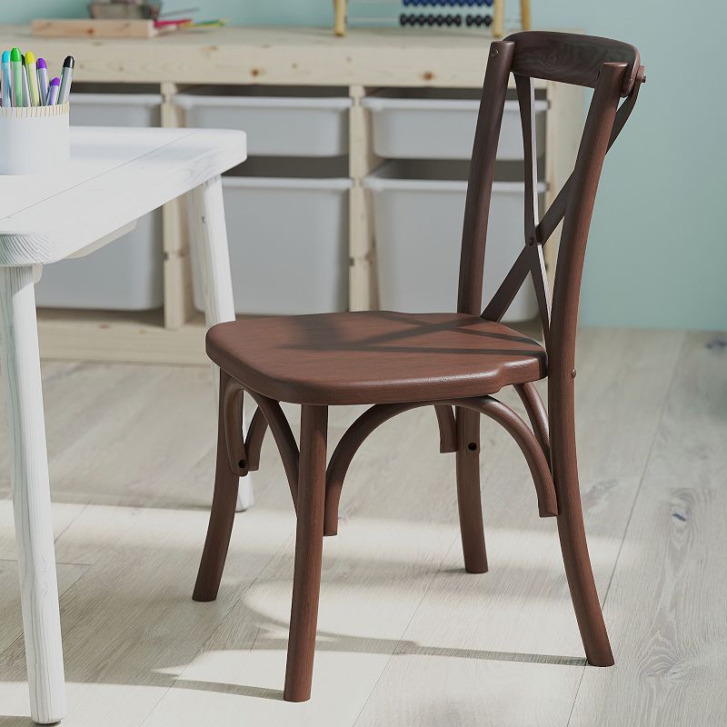 Merrick Lane Kid's Stackable Ash Wood Crossback Chair in a Mahogany Finish with Plastic Floor Glides