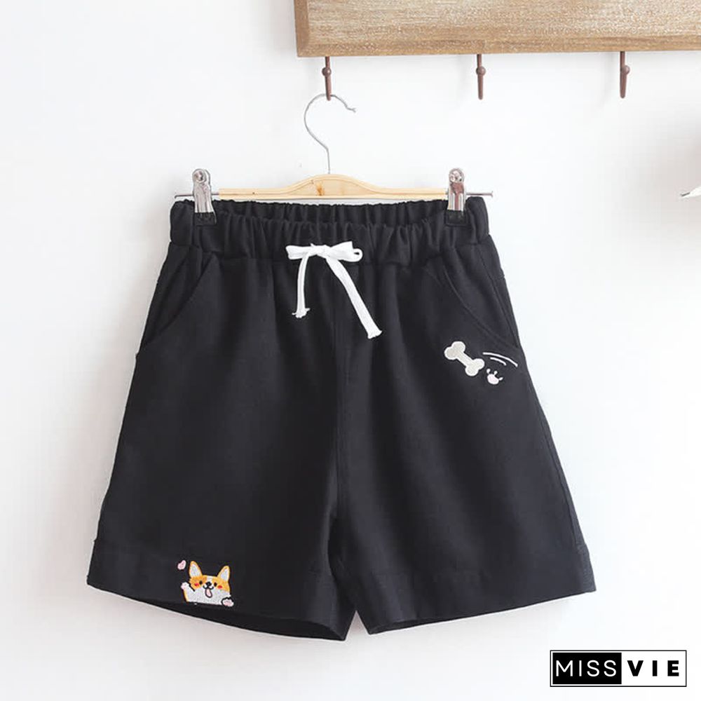 Devil Letter Print Colorblock Hooded T-Shirt Puppy Print Shorts