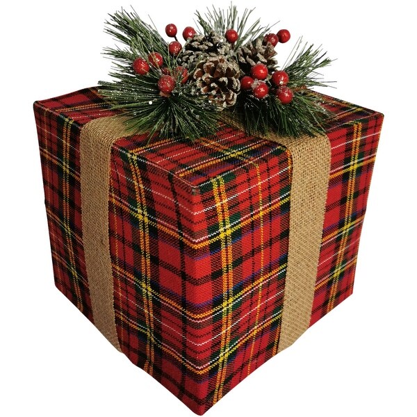 Fraser Hill Farm Tartan Christmas 5Piece Decorating Kit: Wreath，Frosted Tree，Lit Lantern，Sleigh，Gift Box