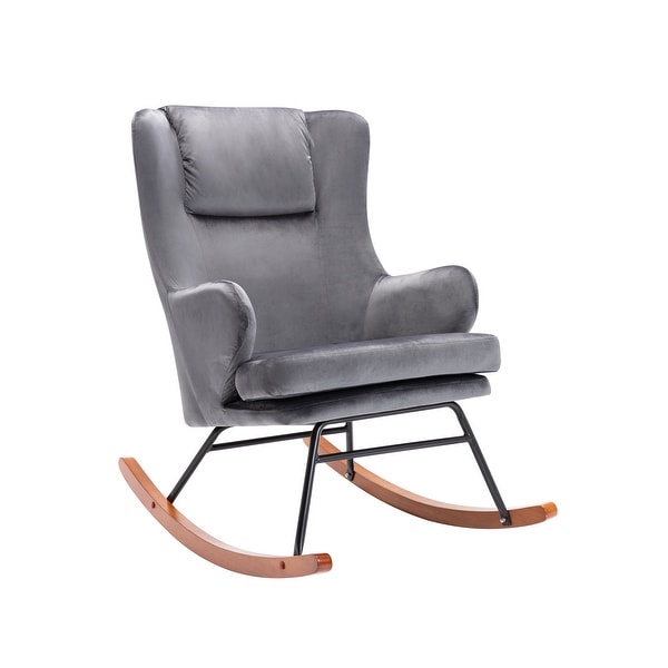 Porthos Home Dax Rocking Accent Chair， Velvet， Rubber Wood and Steel Legs