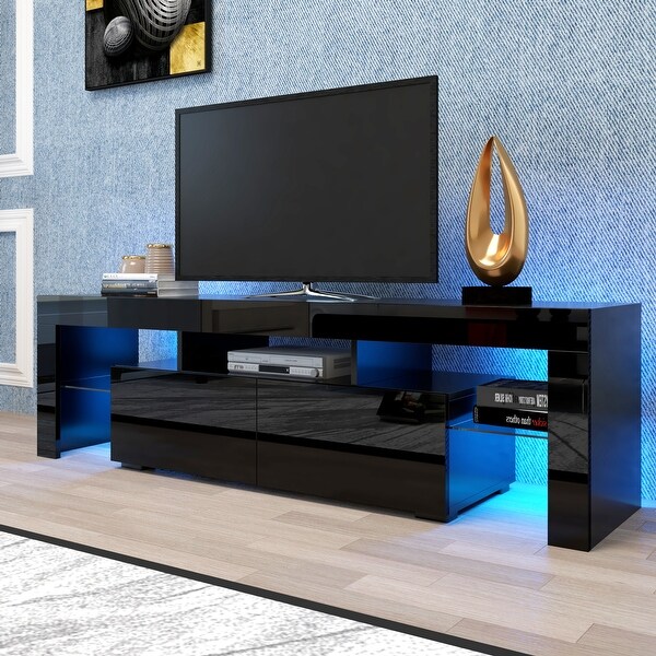 63''L Matt Laminate Finish LED TV Stand Cabinet with 2 Doors，up to 70''