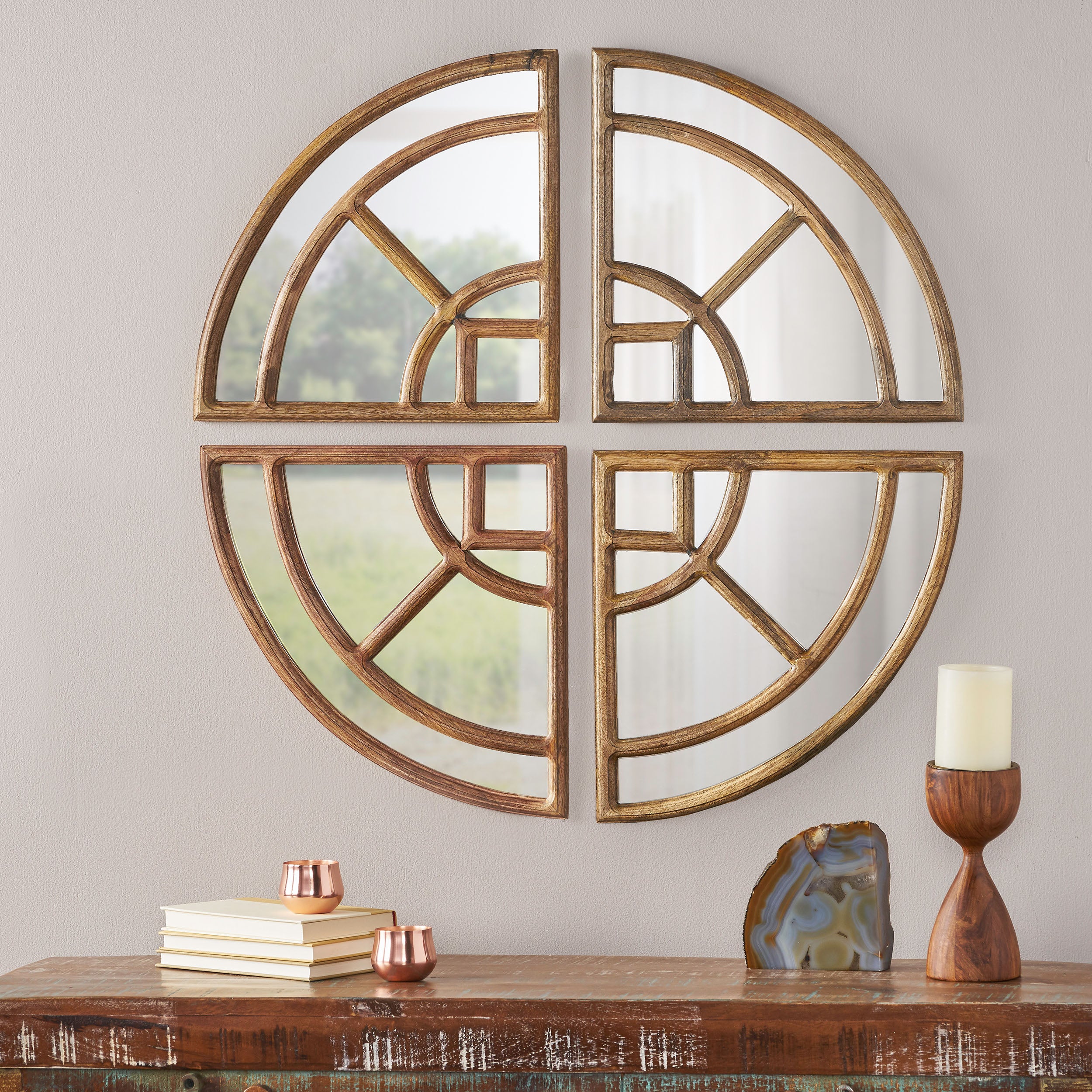 Hodaya Rustic Round Pie Mirror