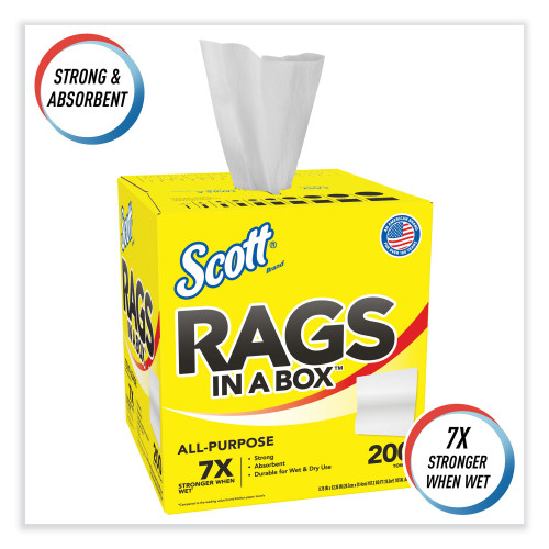 Scott Rags in a Box， POP-UP Box， 10 x 12， White， 200/Box， 8 Boxes/Carton (75260CT)