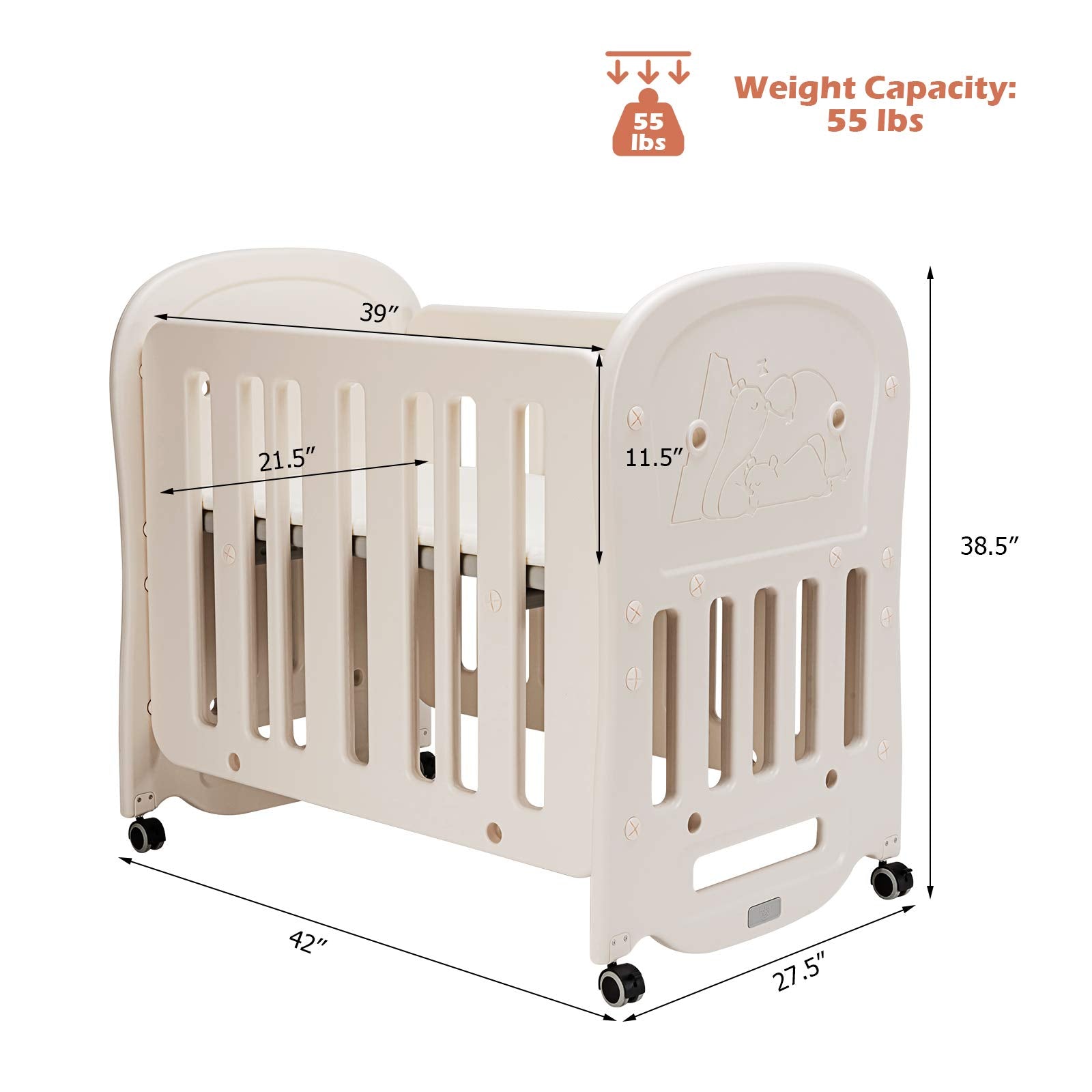 Rocking Bassinet Baby Bed with Detachable & Lockable Wheels for Easy Movement